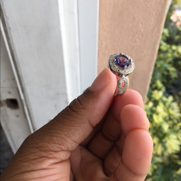 Sterling Silver Amethyst CZ Round Cut Ring - Picture 6 of 7